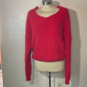 Women's Red Fuzzy Sweater